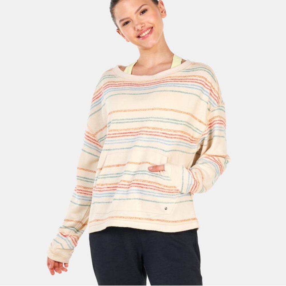 Prana Cozy Up Suncation Top in Canvas Multi Stripe Women’s Size Medium Crewneck
